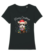 de Craciun cu luminite - Miniature Schnauzer Tricou mânecă scurtă guler larg fitted Damă Expresser