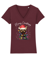 de Craciun cu luminite - Yorkshire Terrier Tricou mânecă scurtă guler V Damă Evoker