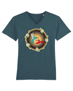Cuplu de păsări colibri retro Tricou mânecă scurtă guler V Bărbat Presenter
