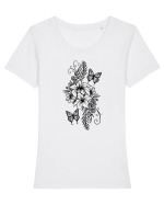 Fluturi și flori Tricou mânecă scurtă guler larg fitted Damă Expresser