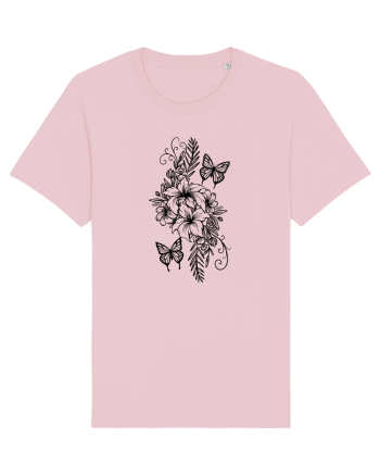 Fluturi și flori Cotton Pink
