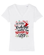 Rudolf - Lista lui Moș Crăciun Tricou mânecă scurtă guler V Damă Evoker