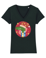 Crocodil de Crăciun Tricou mânecă scurtă guler V Damă Evoker