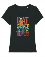 Eat Sleep Scoot Repeat Tricou mânecă scurtă guler larg fitted Damă Expresser