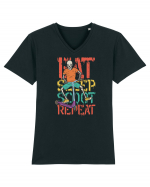 Eat Sleep Scoot Repeat Tricou mânecă scurtă guler V Bărbat Presenter