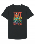 Eat Sleep Scoot Repeat Tricou mânecă scurtă guler larg Bărbat Skater