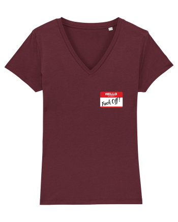 Hello My Name is: Fuck Off! Name Tag Burgundy