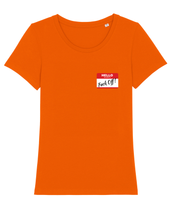 Hello My Name is: Fuck Off! Name Tag Bright Orange