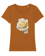 Trandafir romantic alb dupa ploaie Tricou mânecă scurtă guler larg fitted Damă Expresser
