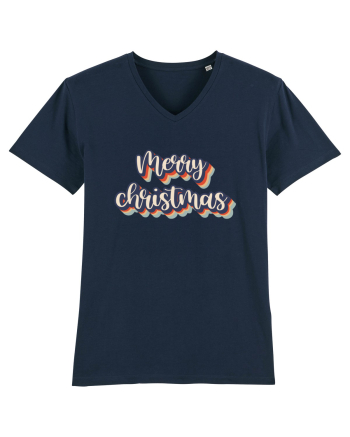 Merry Christmas Retro Style French Navy