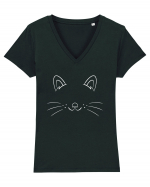 Cat Face Tricou mânecă scurtă guler V Damă Evoker