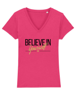 Believe in yourself. Tricou mânecă scurtă guler V Damă Evoker