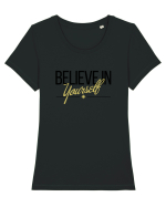 Believe in yourself. Tricou mânecă scurtă guler larg fitted Damă Expresser