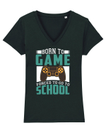 Born To Game Forced To Go To School Tricou mânecă scurtă guler V Damă Evoker