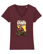 Rock n roll Christmas - Biker Santa Tricou mânecă scurtă guler V Damă Evoker