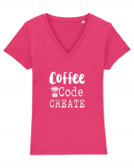 Coffee Code Create Tricou mânecă scurtă guler V Damă Evoker