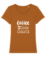 Coffee Code Create Tricou mânecă scurtă guler larg fitted Damă Expresser