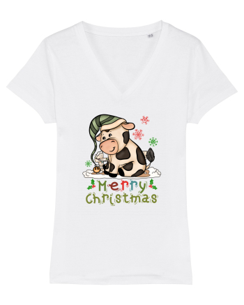 Vacă drăguță Merry Christmas HO HO HO White