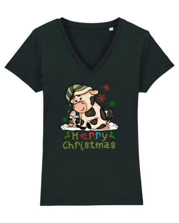 Vacă drăguță Merry Christmas HO HO HO Black