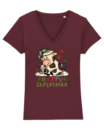 Vacă drăguță Merry Christmas HO HO HO Burgundy