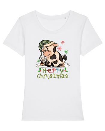 Vacă drăguță Merry Christmas HO HO HO White