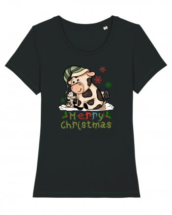 Vacă drăguță Merry Christmas HO HO HO Black