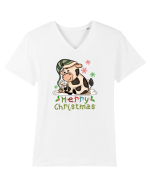 Vacă drăguță Merry Christmas HO HO HO Tricou mânecă scurtă guler V Bărbat Presenter