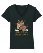 Vacă drăguță Merry Christmas Tricou mânecă scurtă guler V Damă Evoker