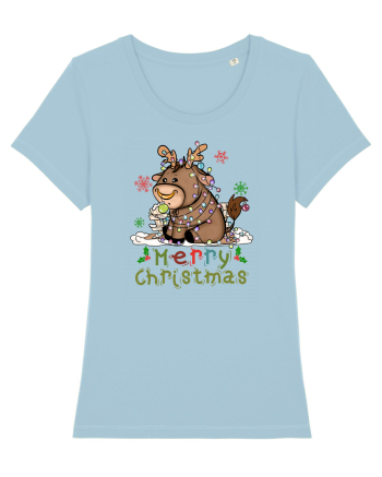 Vacă drăguță Merry Christmas Sky Blue