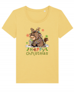 Vacă drăguță Merry Christmas Tricou mânecă scurtă guler larg fitted Damă Expresser