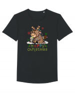 Vacă drăguță Merry Christmas Tricou mânecă scurtă guler larg Bărbat Skater