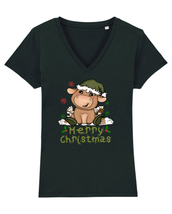 Vacă drăguță Merry Christmas HO HO HO Black