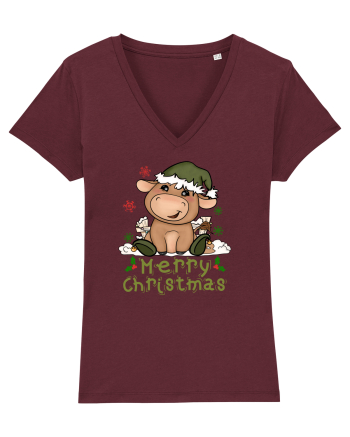 Vacă drăguță Merry Christmas HO HO HO Burgundy