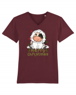 Vacă drăguță Merry Christmas HO HO HO Tricou mânecă scurtă guler V Bărbat Presenter