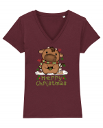 Vacă drăguță Merry Christmas Tricou mânecă scurtă guler V Damă Evoker