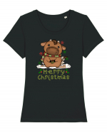 Vacă drăguță Merry Christmas Tricou mânecă scurtă guler larg fitted Damă Expresser