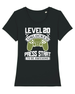 Level 20 Unlocked Press Start To Be Awesome Tricou mânecă scurtă guler larg fitted Damă Expresser
