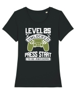 Level 25 Unlocked Press Start To Be Awesome Tricou mânecă scurtă guler larg fitted Damă Expresser