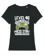 Level 40 Unlocked Press Start To Be Awesome Tricou mânecă scurtă guler larg fitted Damă Expresser