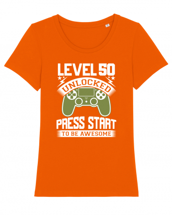 Level 50 Unlocked Press Start To Be Awesome Bright Orange