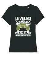 Level 60 Unlocked Press Start To Be Awesome Tricou mânecă scurtă guler larg fitted Damă Expresser