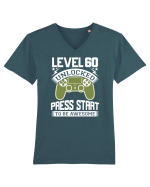 Level 60 Unlocked Press Start To Be Awesome Tricou mânecă scurtă guler V Bărbat Presenter