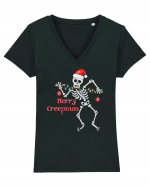 Merry Creepmas Skeleton Christmas Tricou mânecă scurtă guler V Damă Evoker
