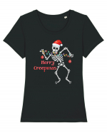 Merry Creepmas Skeleton Christmas Tricou mânecă scurtă guler larg fitted Damă Expresser