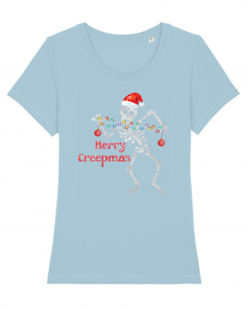 Merry Creepmas Skeleton Christmas Sky Blue