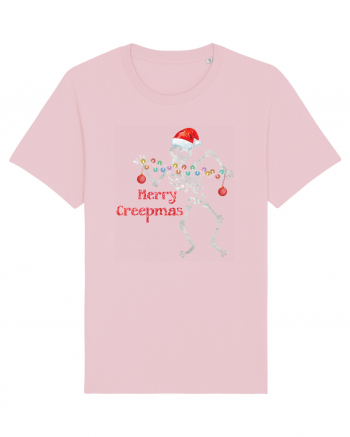 Merry Creepmas Skeleton Christmas Cotton Pink