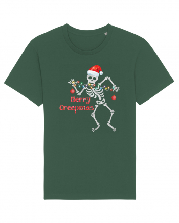 Merry Creepmas Skeleton Christmas Bottle Green