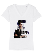 This Is My Happy Face Wednesday Addams Tricou mânecă scurtă guler V Damă Evoker