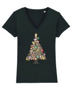 Skulls Christmas Tree Tricou mânecă scurtă guler V Damă Evoker