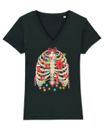 Skeleton Ribs Christmas Tree Tricou mânecă scurtă guler V Damă Evoker